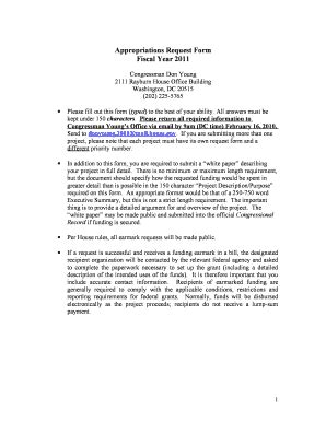 Fillable Online Appropriations Request Form for Fiscal Year 2011 Fax ...