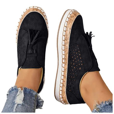 Dakaela Womens Slip on Loafer Shoes Hollow Tassel Casual Walking Shoe ...