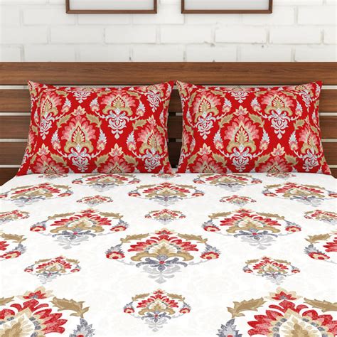 Buy SPACES Atrium Printed Cotton 144TC 3 Pcs Double Bedsheet Set from ...