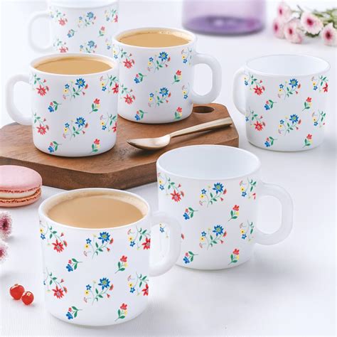 Larah by Borosil Bouquet Opalware Mug, Set of 12 Tea/Coffee Mugs, 180 ...