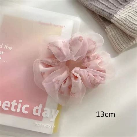 Fashion Flower Print Double Layer Silk Organza Hair Scrunchies – The ...