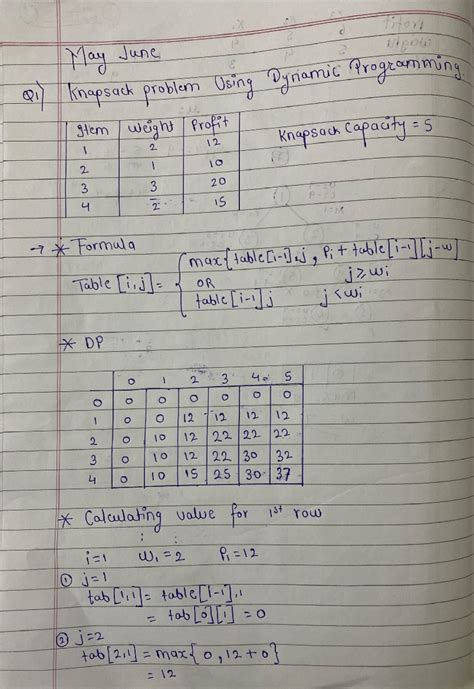 Daa solving - Helpful - titory Ulpow May June 2 21) Knapsack problem ...