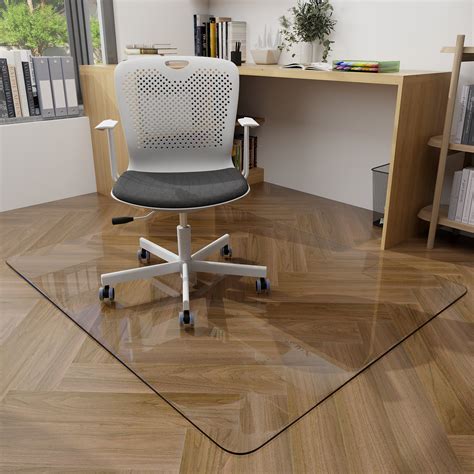BEAUTYPEAK Tempered Glass Chair Mat For Hardwood Floor, Clear Tempered ...