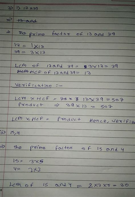find the hcf and lcm of the following pairs of numbers and verify that ...