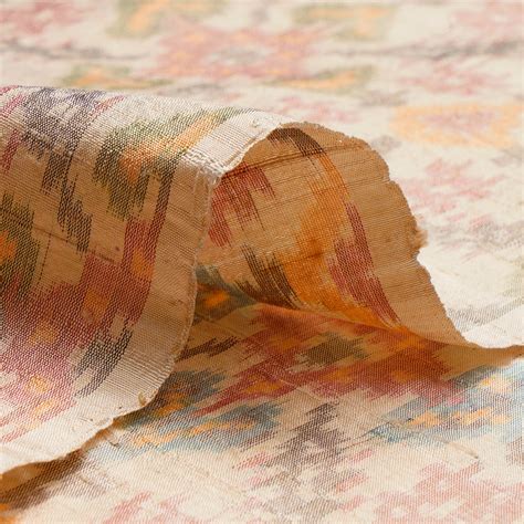 Buy Multi Color Handwoven Dupion Silk Ikat Fabric 57340/12 | FFAB