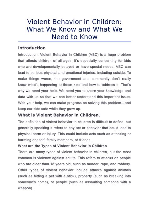 Violent Behavior in Children What We Know and What We Need to Know ...