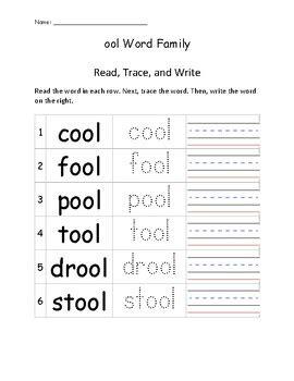 ool Word Family - Read, Trace, Write Worksheet by Learning with Mr G
