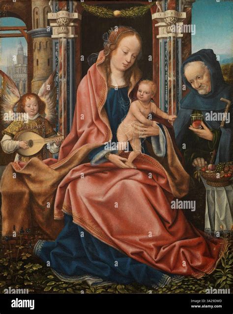 This piece from 1510-1520 depicts the Holy Family with a musical angel ...