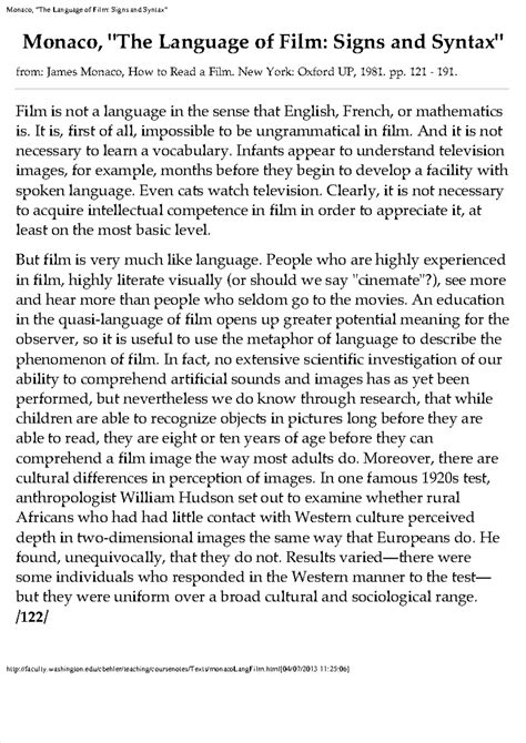 Dokumen - The language of film by James Monaco. - Monaco, "The Language of Film: Signs and - Studocu