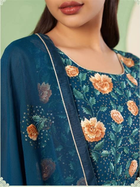 Buy Navy Blue Sequins Embroidery Georgette Function Wear Sharara Suit ...