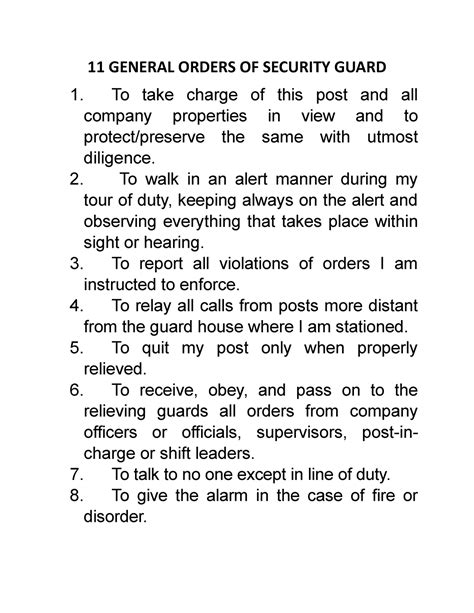 11 GENERAL ORDERS Of SECURITY GUARD PDF, 57% OFF