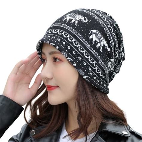 Buy Alexvyan Black Printed Ponytail Beanie Winter and Autumn Skull Cap ...
