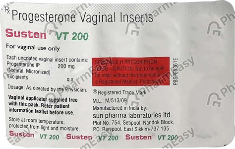 Buy Susten Vt 200 MG Vaginal Tablet (10) Online at Flat 15% OFF | PharmEasy