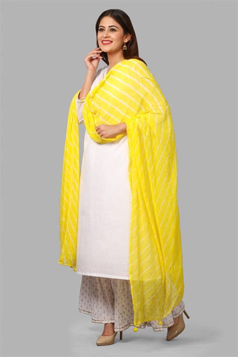 White Gold Khadhi Kurti and Ruffled Khadhi Palazzos with Yellow Leheri ...