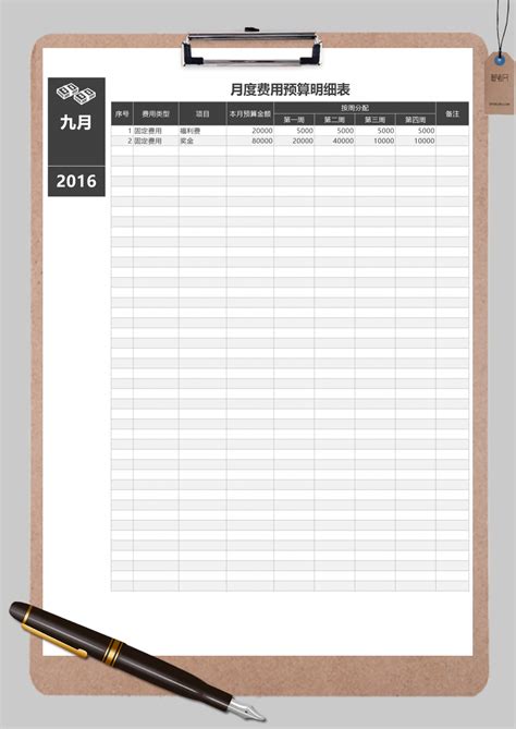 年度月度费用预算明细表Excel模板_年度月度费用预算明细表Excel模板下载_仓储购销 > 预算表-脚步网