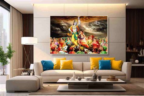Krishna Lifting Mount Govardhan painting wall canvas 01