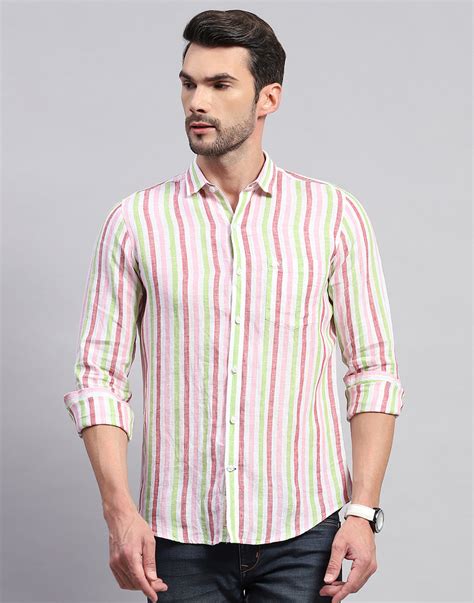 Buy Men Red Stripe Collar Neck Full Sleeve Shirt Online in India ...