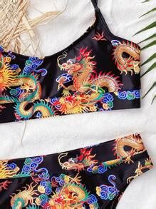 SHEIN Swim Summer Beach Dragon Print High Waisted Bikini Set | SHEIN USA