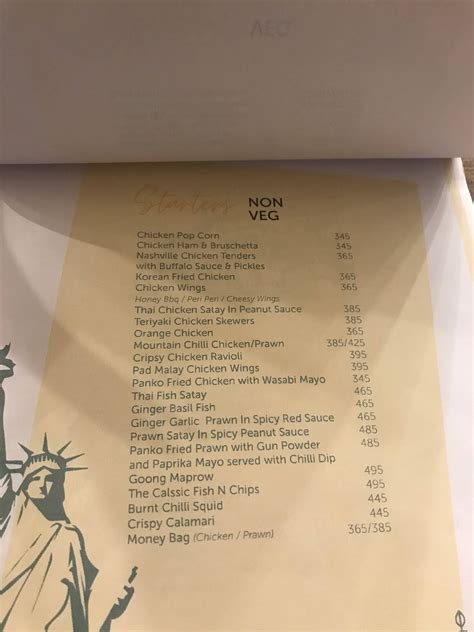 Menu at The Mayflower, Chennai, 17