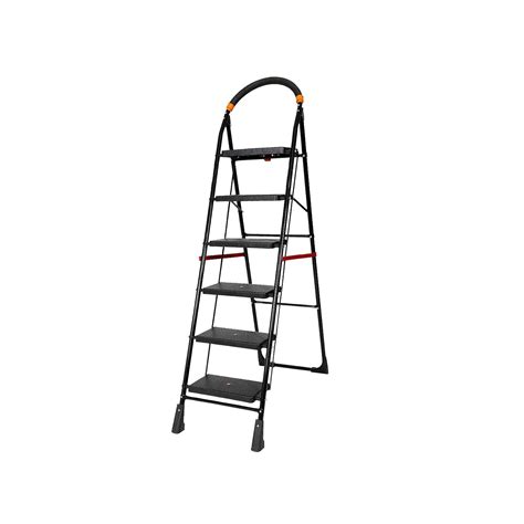 Happer Premium Foldable Step Ladder, Clamber, 6 Steps (Black & Orange ...