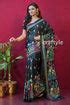 Ebony Black Kantha Stitch Blended Bangalore Silk Saree with Blouse ...