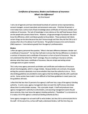 Fillable Online Certificates of Insurance, Binders and Evidences of ...