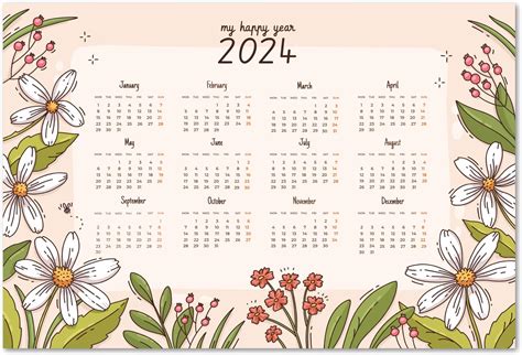 Thinking how New Year 2024 Calendar Sticker Aesthetic Floral Design for ...