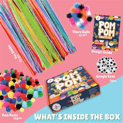 Pom Pom Craft Kit for Kids - Fuzzy DIY Activity Ages 5-10 – Kalakaram