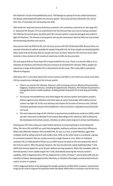Hiv aids - These documents will help students to understand the social ...