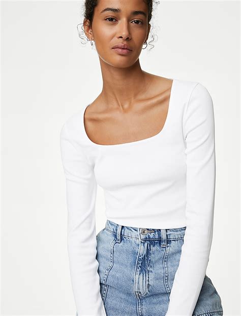 Buy Pure Cotton Square Neck Slim Fit Top at Marks & Spencer