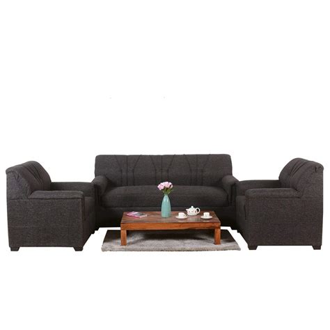 SUDARSHAN SHILP Cosmo Fabric Shape Acacia Wood Sofa - 3 Seater + 1 ...