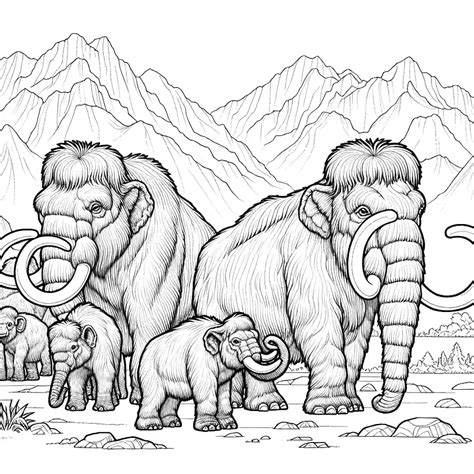 Mammoth family coloring page Lulu Pages | Animal drawings sketches, Adult coloring pages ...
