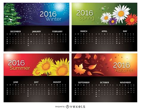 Calendar 2016 - 4 Seasons Vector Download