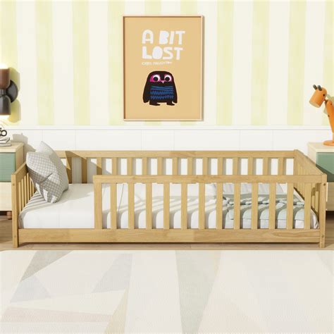 Ophelia & Co. Twin Size Floor Bed With Fence Without Door, Rubber Wood ...