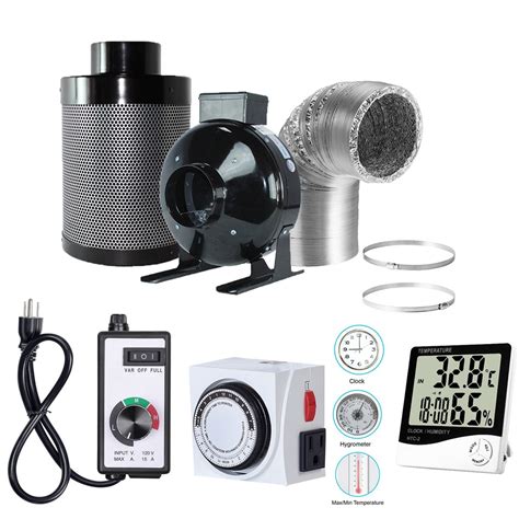 BloomGrow 4'' Inline Fan Carbon Filter Ducting Combo + Fan Speed ...