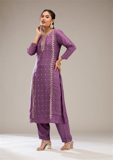 Buy Purple Gotapatti Semi Crepe Readymade Salwar Suit - Koskii
