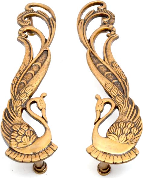 Two Moustaches Ethnic Carving Design 6 Inches Brass Door Handle Pair ...