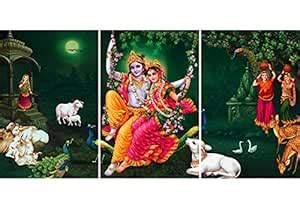 SAF paintings Set of 3 Romance Radha Krishna swing swing UV Textured ...