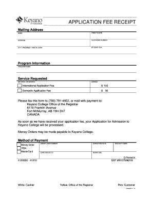 Application Fee Receipt - Blank Fillable Template | Fill Out, Print ...