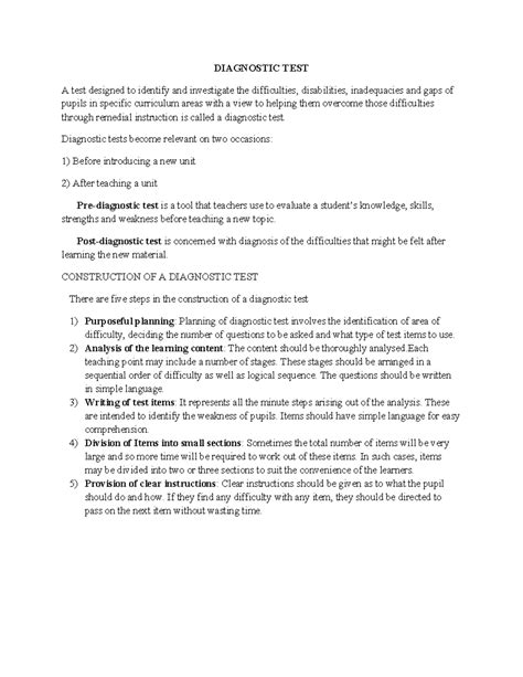 Diagnostic Test: Understanding Construction & Implementation Strategies ...