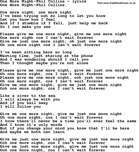 Love Song Lyrics for:One More Night-Phil Collins