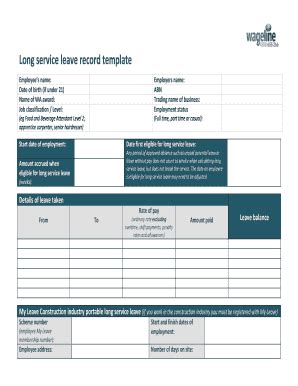 Fillable Online Long service leave record template Fax Email Print ...