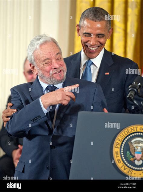 Composer and lyricist Stephen Sondheim and United States President ...