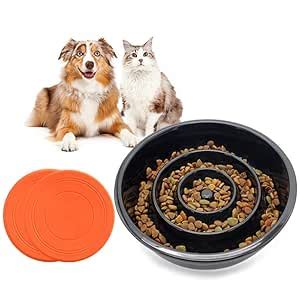 GH Ceramic Slow Feeder Dog Bowl, 3 Cups, 2 Dog Flying Discs Included ...