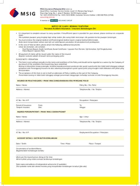 Fillable Online NOTICE OF CLAIM / BORANG TUNTUTAN ... Fax Email Print ...