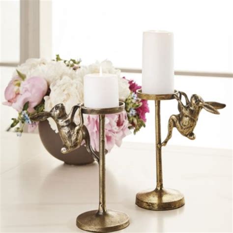 Rabbit Candle Holder with Antique Brass Finish & Pillar Candle Holder
