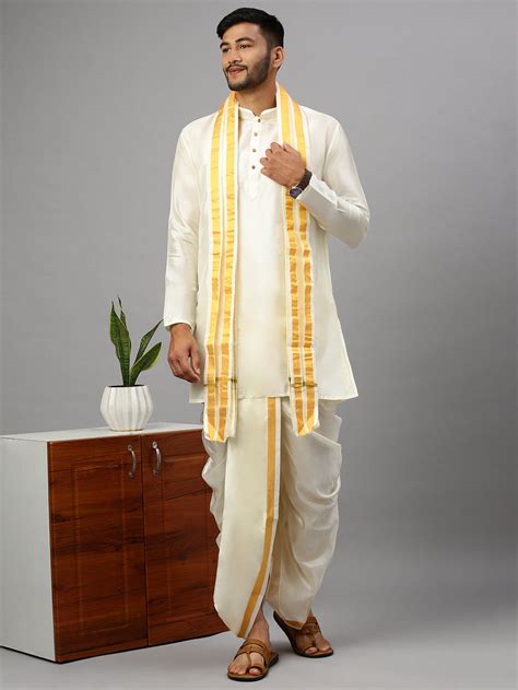 Mens Pure Silk Kurta with Readymade Elastic Panchakacham & Towel Set 1 ...