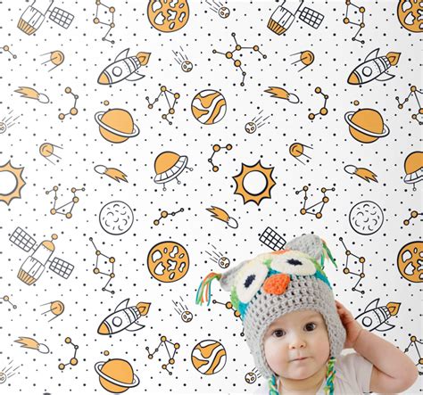 Space and rockets children version Starry Wallpaper - TenStickers