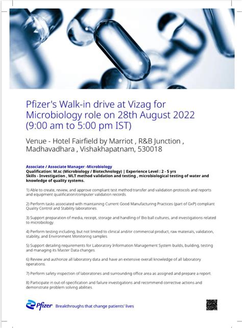 Pfizer's Walk-in drive at Vizag for Microbiology role on 28th August 2022