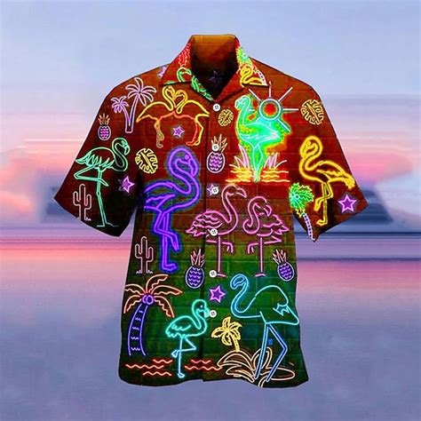 Men's Tropical Fluorescent Shirt Summer Hawaiian Shirt Camp Collar ...